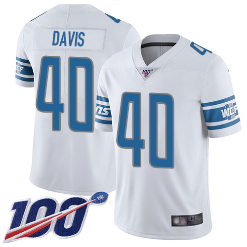 Detroit Lions Limited White Men Jarrad Davis Road Jersey NFL Football #40 100th Season Vapor Untouchable